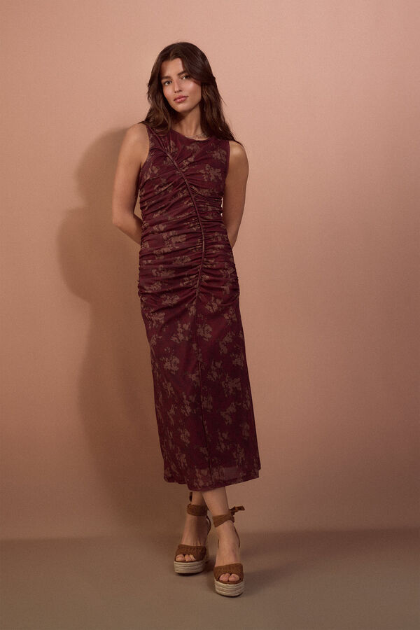 Slowlove Vestido frunces estampado Vino