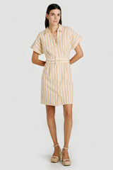 Vila Vestido corto camisero de algod&oacute;n y lino Estampado blanco