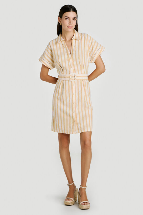Vila Vestido corto camisero de algod&oacute;n y lino Estampado blanco