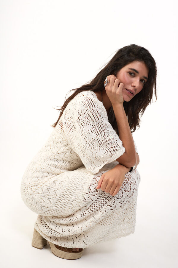 Slowlove Vestido punto calado Marfil
