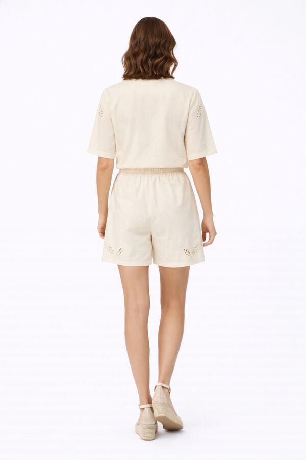 Vila Camisa de manga corta con bordados Beige