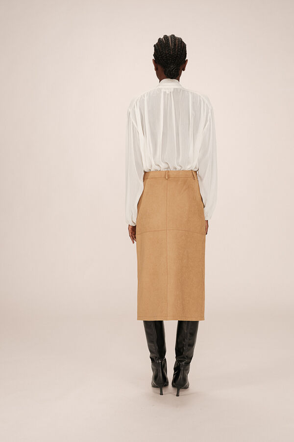 Grace & Mila Falda larga midi de ante sint&eacute;tico Beige