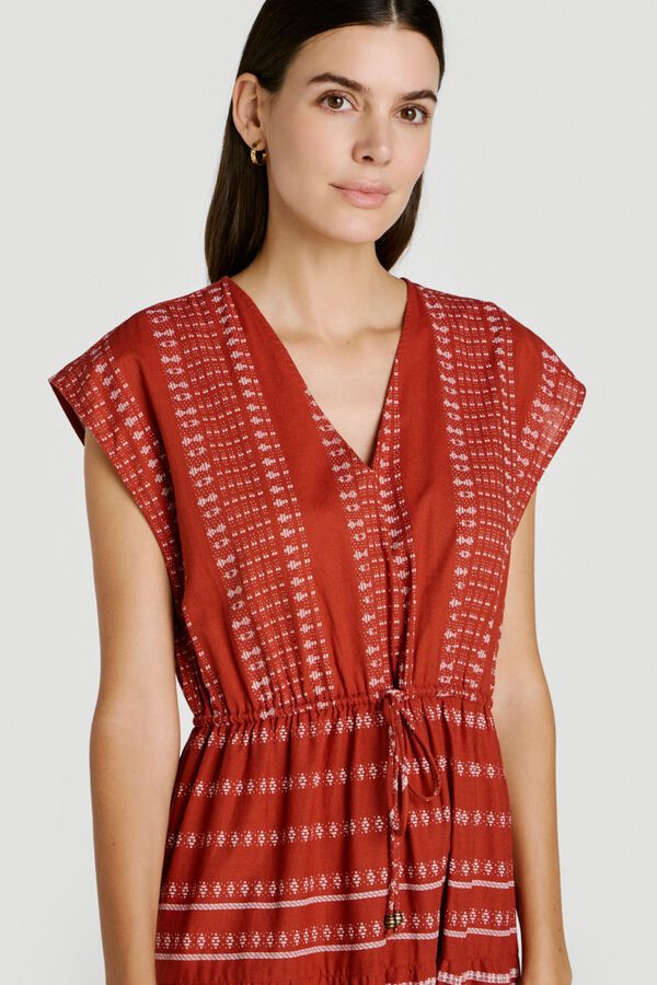 Vila Vestido midi de algod&oacute;n org&aacute;nico con estampado &eacute;tnico Coral