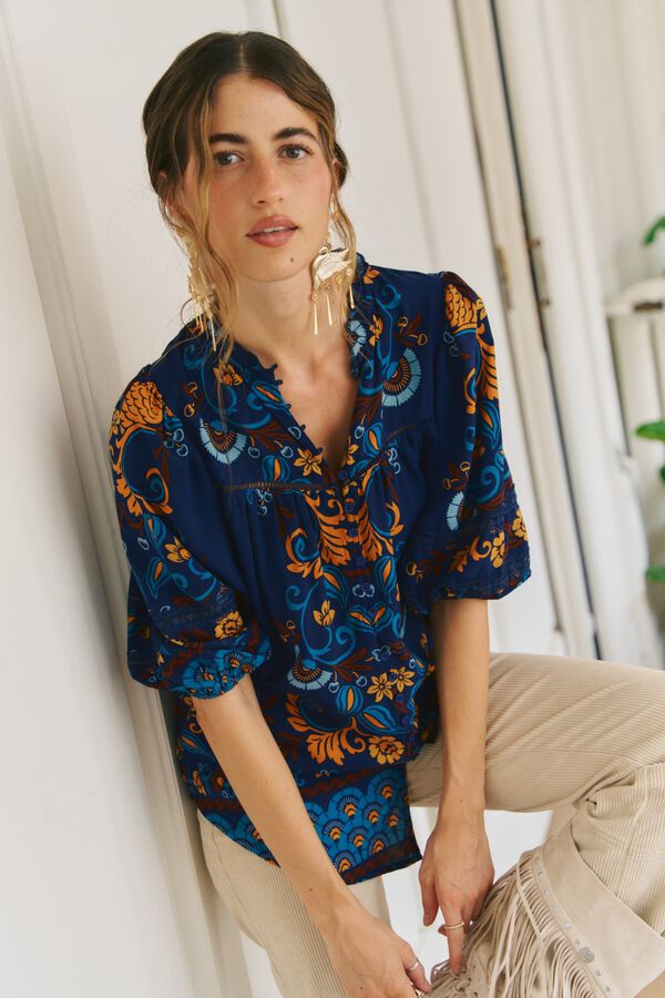 Jaase Blusa cuello mao Azul marino