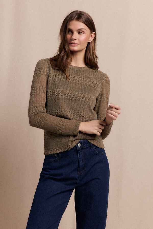 Slowlove Top manga larga estructura rústica Kaki