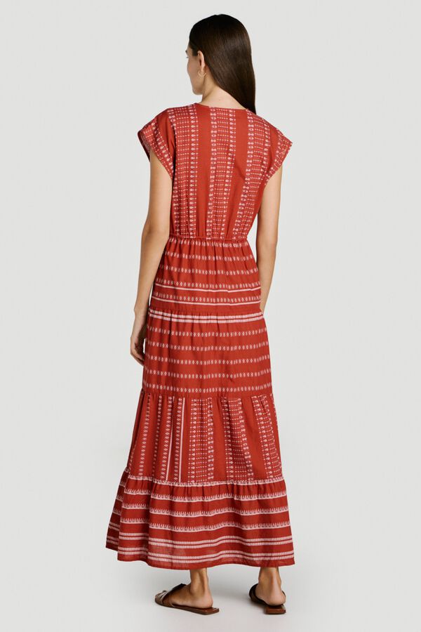 Vila Vestido midi de algod&oacute;n org&aacute;nico con estampado &eacute;tnico Coral