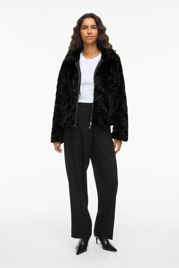 Vila Abrigo efecto pelo con cremallera Negro