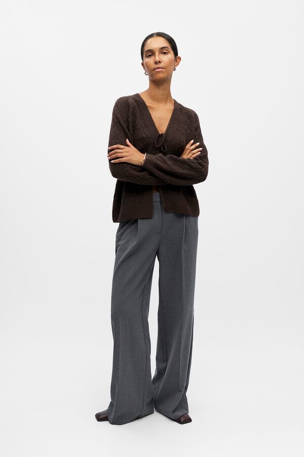 Object Cardigan punto calado Marr&oacute;n oscuro