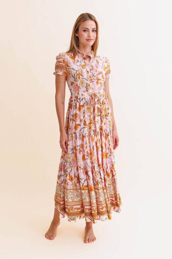 Jaase Vestido largo Rina Estampado naranja