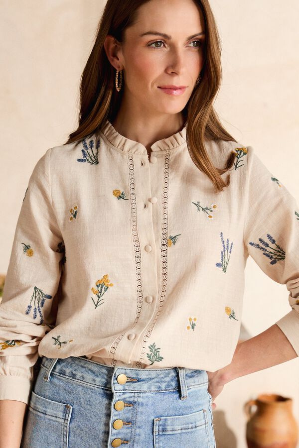 Pol&iacute;n Et Moi Camisa bordados Celia Beige