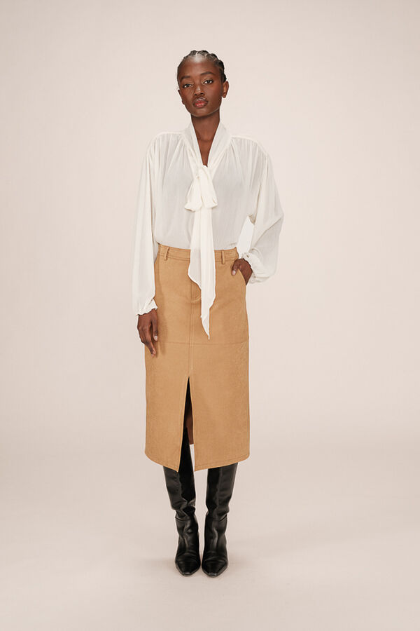 Grace & Mila Falda larga midi de ante sint&eacute;tico Beige