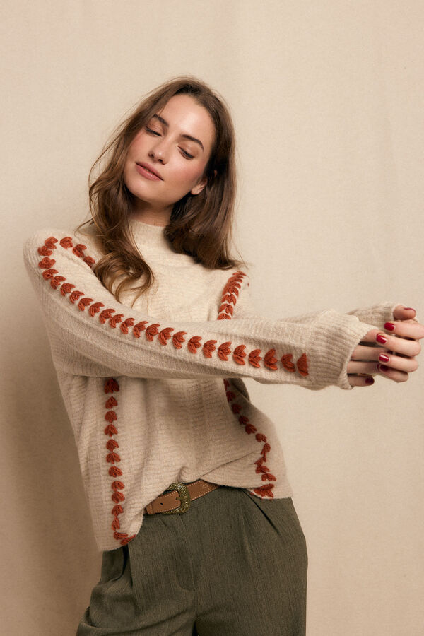 Slowlove Jersey bordado contraste Beige