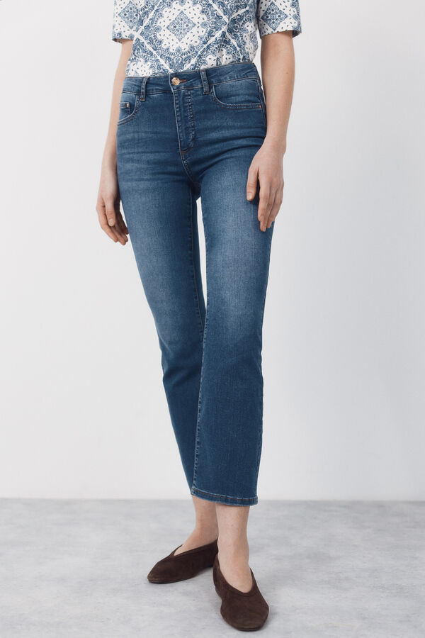 Cortefiel Jeans Sensational Campana Crop Azul