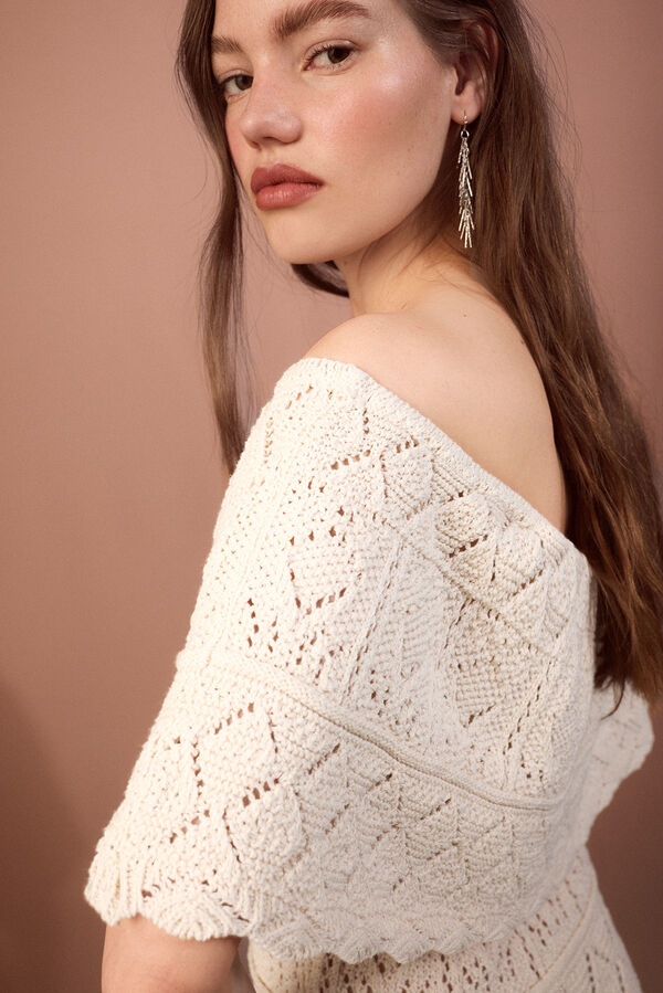 Slowlove Vestido calados volante Marfil