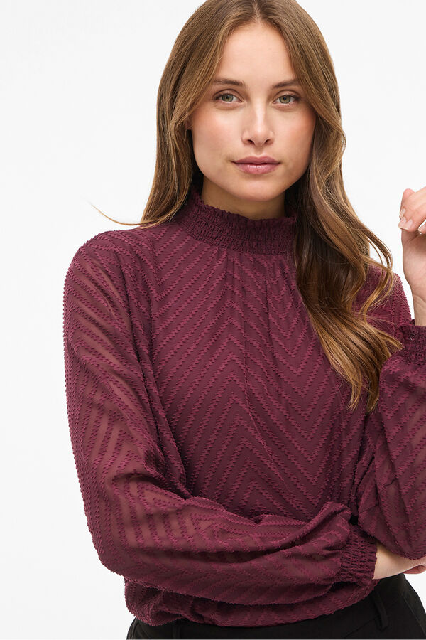 Vila Blusa de manga larga con cuello alto Granate