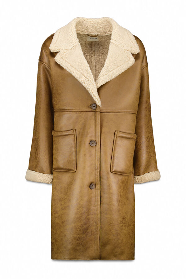 Slowlove Abrigo efecto doble faz largo Beige