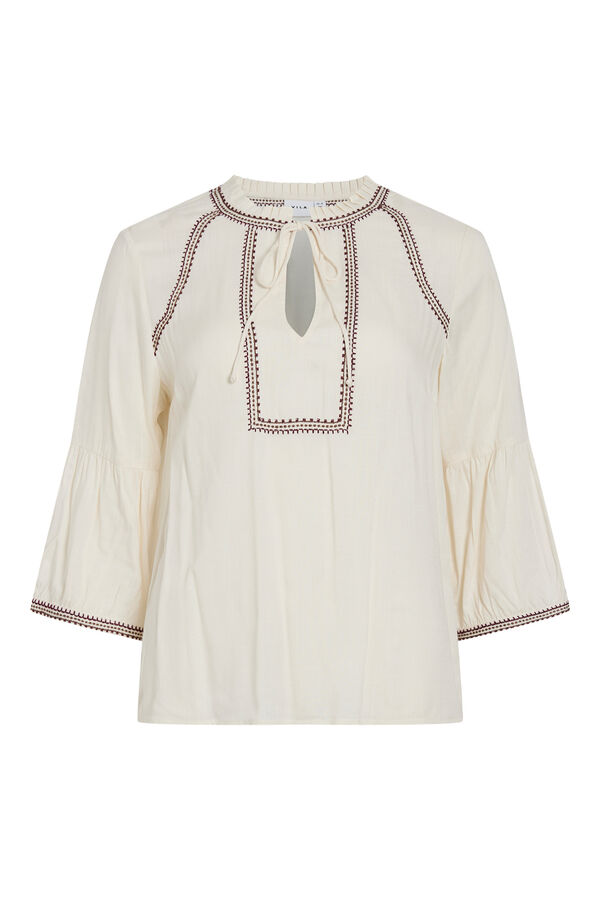 Vila Blusa boho con bordados en contraste Beige