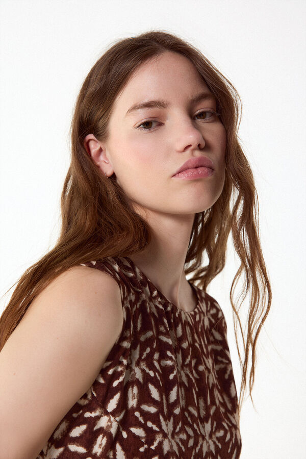 Slowlove Vestido estampado frunce Estampado marr&oacute;n