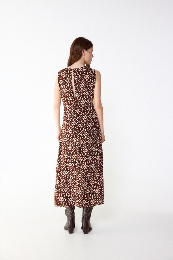 Slowlove Vestido estampado frunce Estampado marr&oacute;n