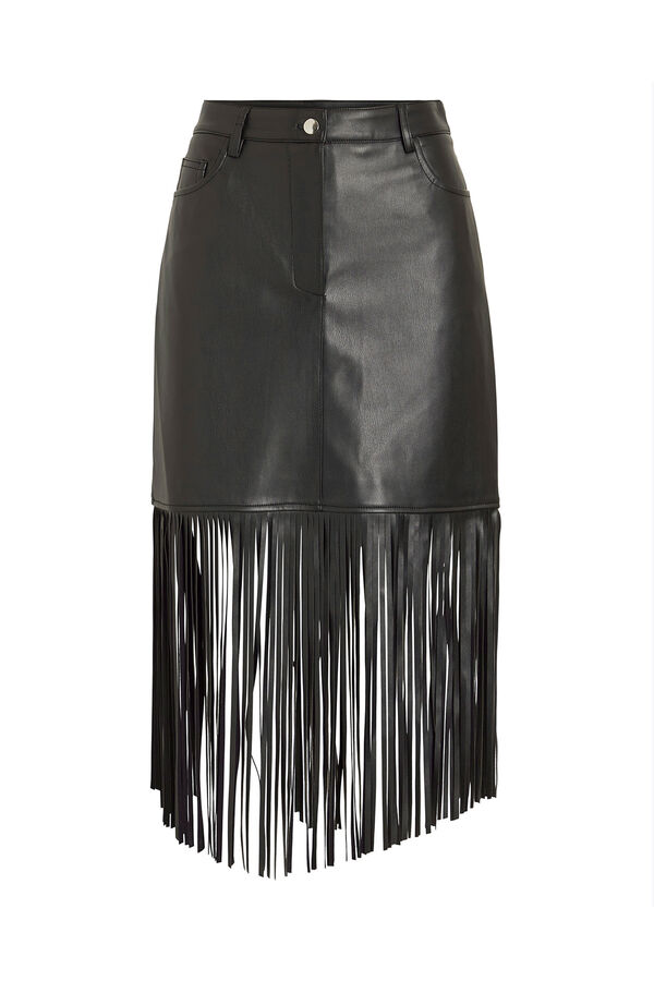 Vila Falda de polipiel con flecos Negro
