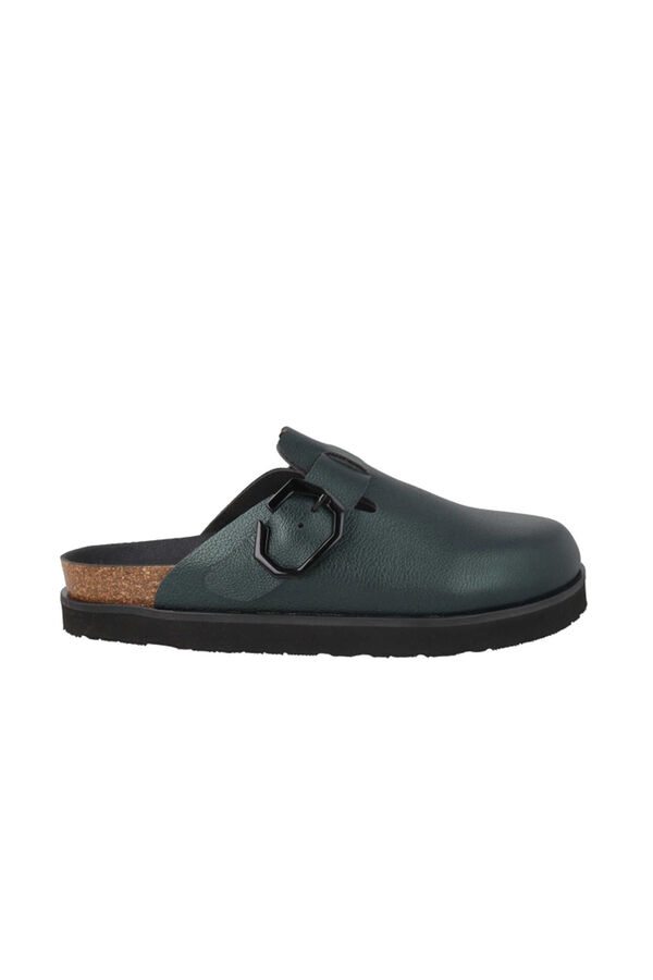 Genuins Zueco piel hebilla ajustable Verde oscuro