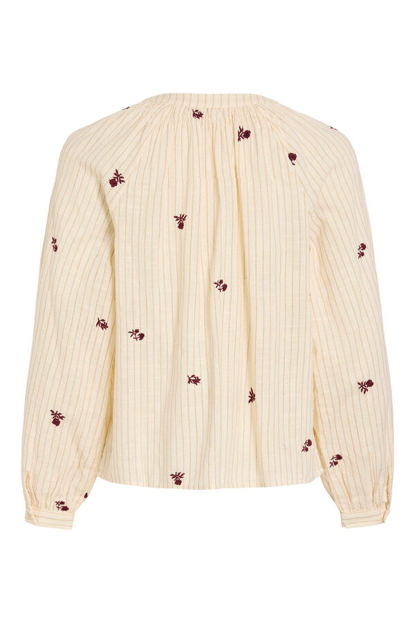 Vila Blusa fluida con bordados florales Beige