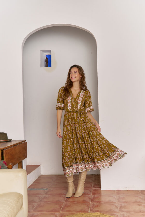 Jaase Vestido midi mila estampado Amalie Estampado beige