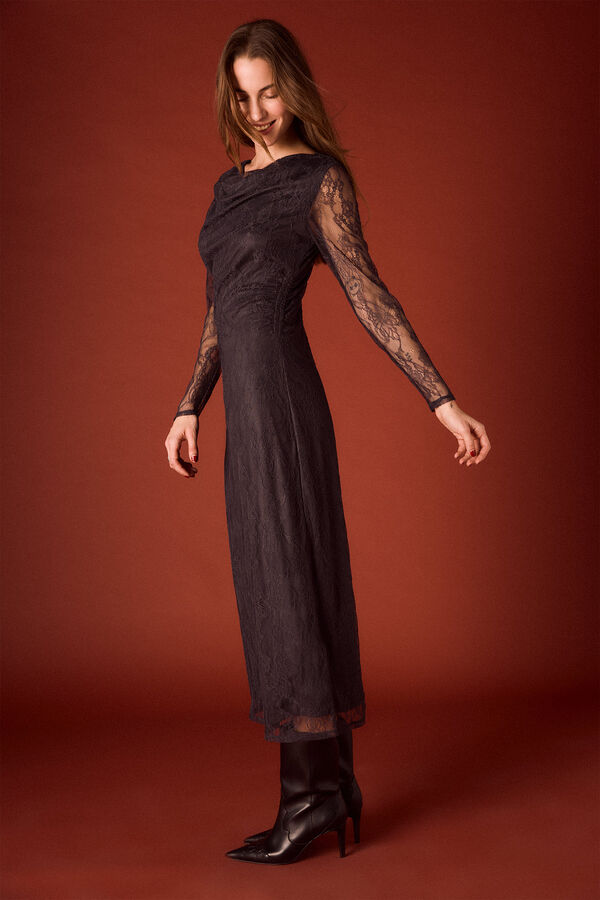 Slowlove Vestidao largo encaje Gris oscuro