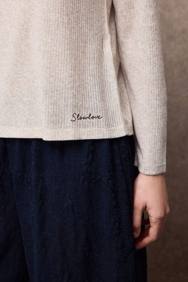Slowlove Camiseta b&aacute;sica melange Marfil