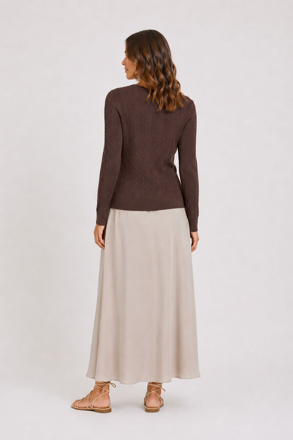 Vila Jersey de punto con detalle trenzado Marr&oacute;n oscuro