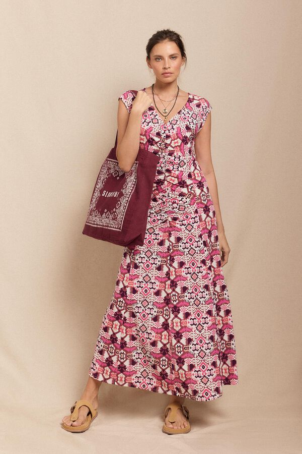 Slowlove Vestido punto estampado frunce Multicolor