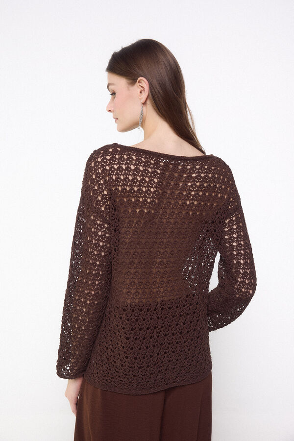 Slowlove Jersey punto calado Marr&oacute;n oscuro