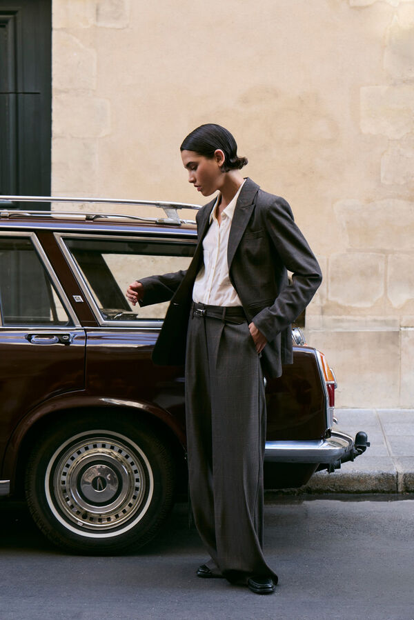 Vila Pantal&oacute;n de vestir con cuadros Marr&oacute;n