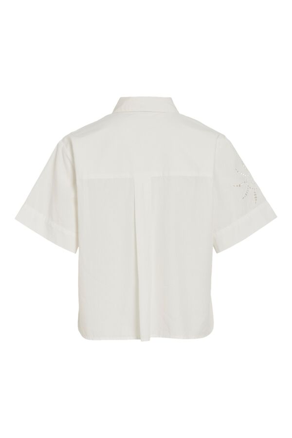 Vila Camisa de manga corta con bordados calados de algod&oacute;n org&aacute;nico Blanco