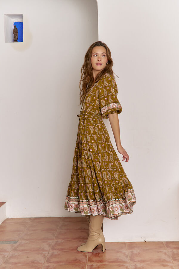 Jaase Vestido midi mila estampado Amalie Estampado beige