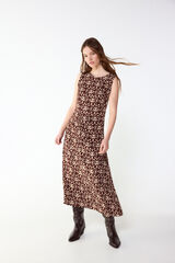 Slowlove Vestido estampado frunce Estampado marr&oacute;n