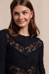 Slowlove Top encaje combinado Negro