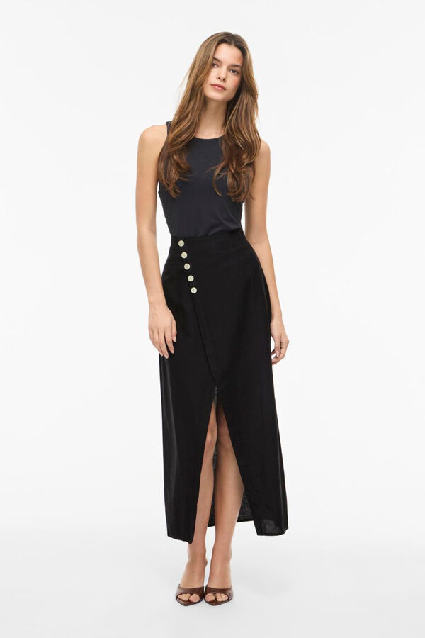 Vila Falda midi cruzada de lino Negro