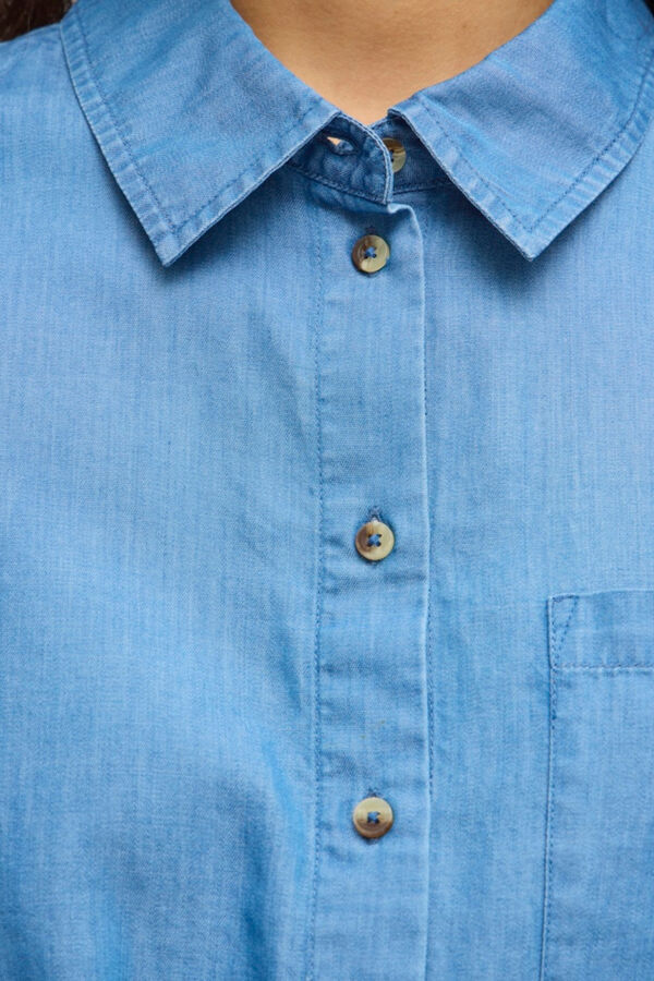 Vila Vestido corto camisero vaquero de Tencel Azul