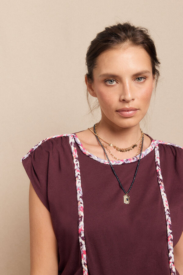 Slowlove Camiseta trenza fruncida Granate