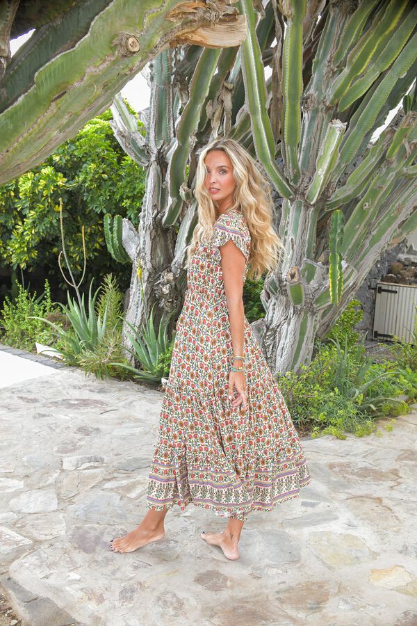 Jaase Vestido con lazada Estampado beige