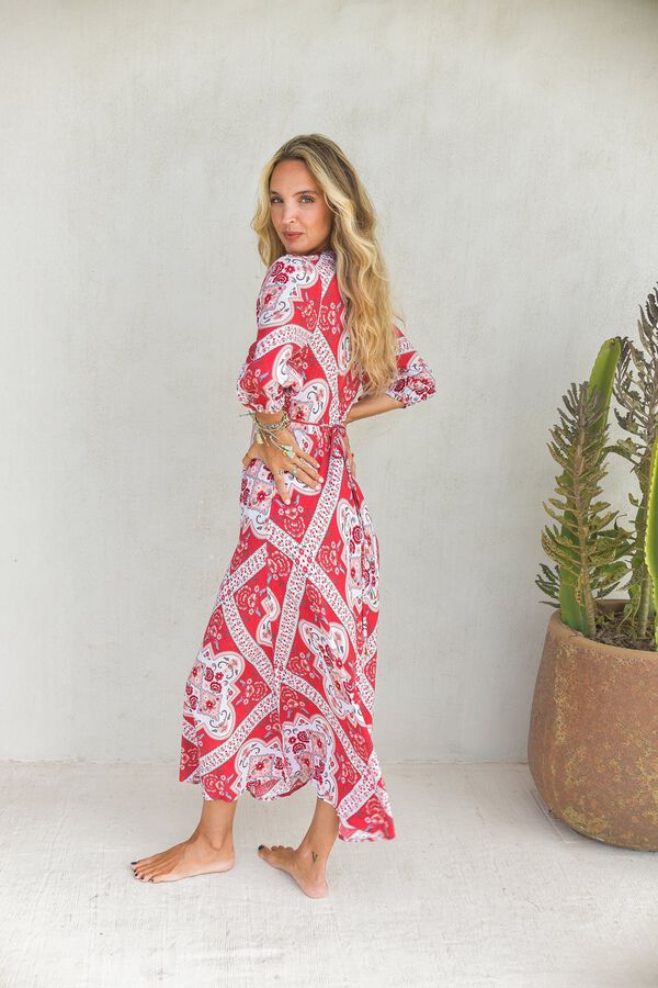 Jaase Vestido largo Carmen Estampado rojo