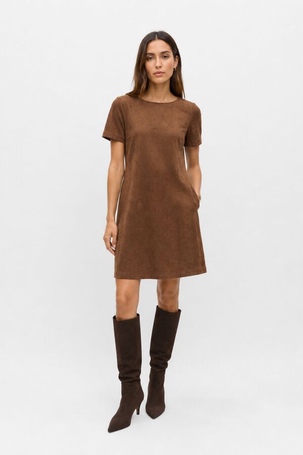 Object Vestido corto efecto ante Marr&oacute;n oscuro