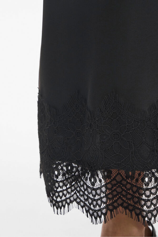 Vila Falda satinada midi con encaje Negro