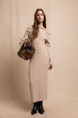 Slowlove Vestido punto cuello amplio Beige