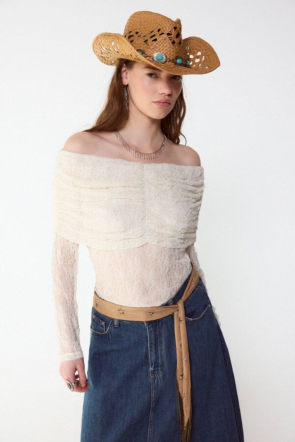 Slowlove Top descombrado lencero Marfil