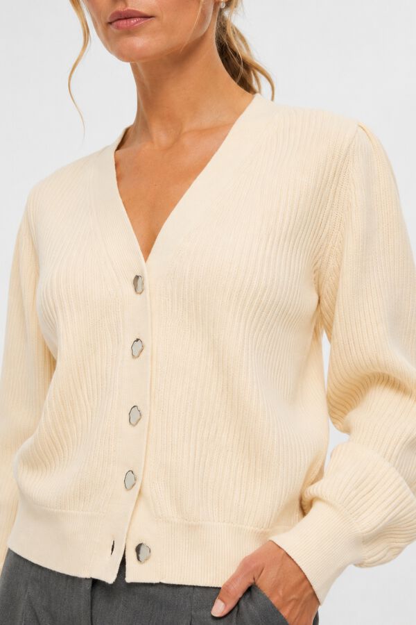Object Cardigan canal&eacute; liso Beige