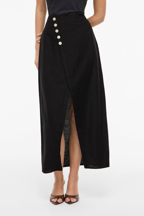 Vila Falda midi cruzada de lino Negro