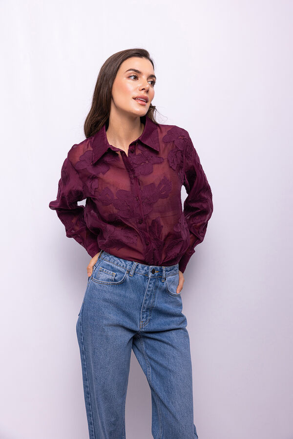 Object Camisa bordada flores Morado