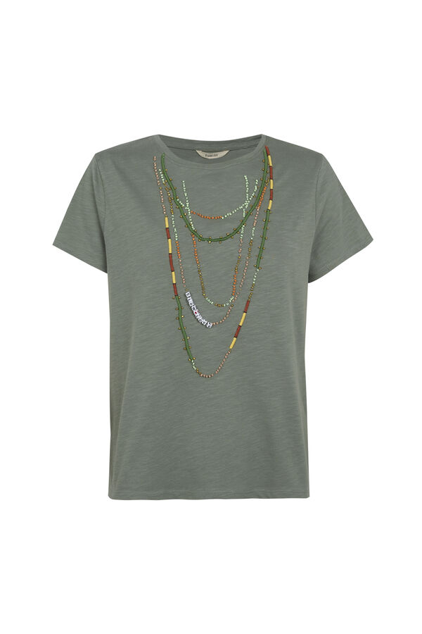 Slowlove Camiseta collar abalorios Kaki